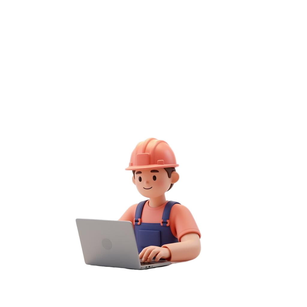 A friendly 3D builder shipping a glowing app from a laptop